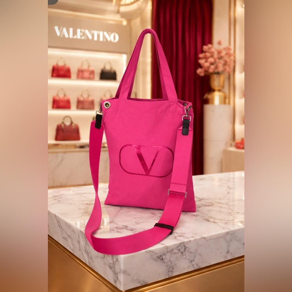 Fuchsia urban 3-piece bundle | Valentino Pink Tote w multi scarf + guitar Strap - Picture 1 of 8